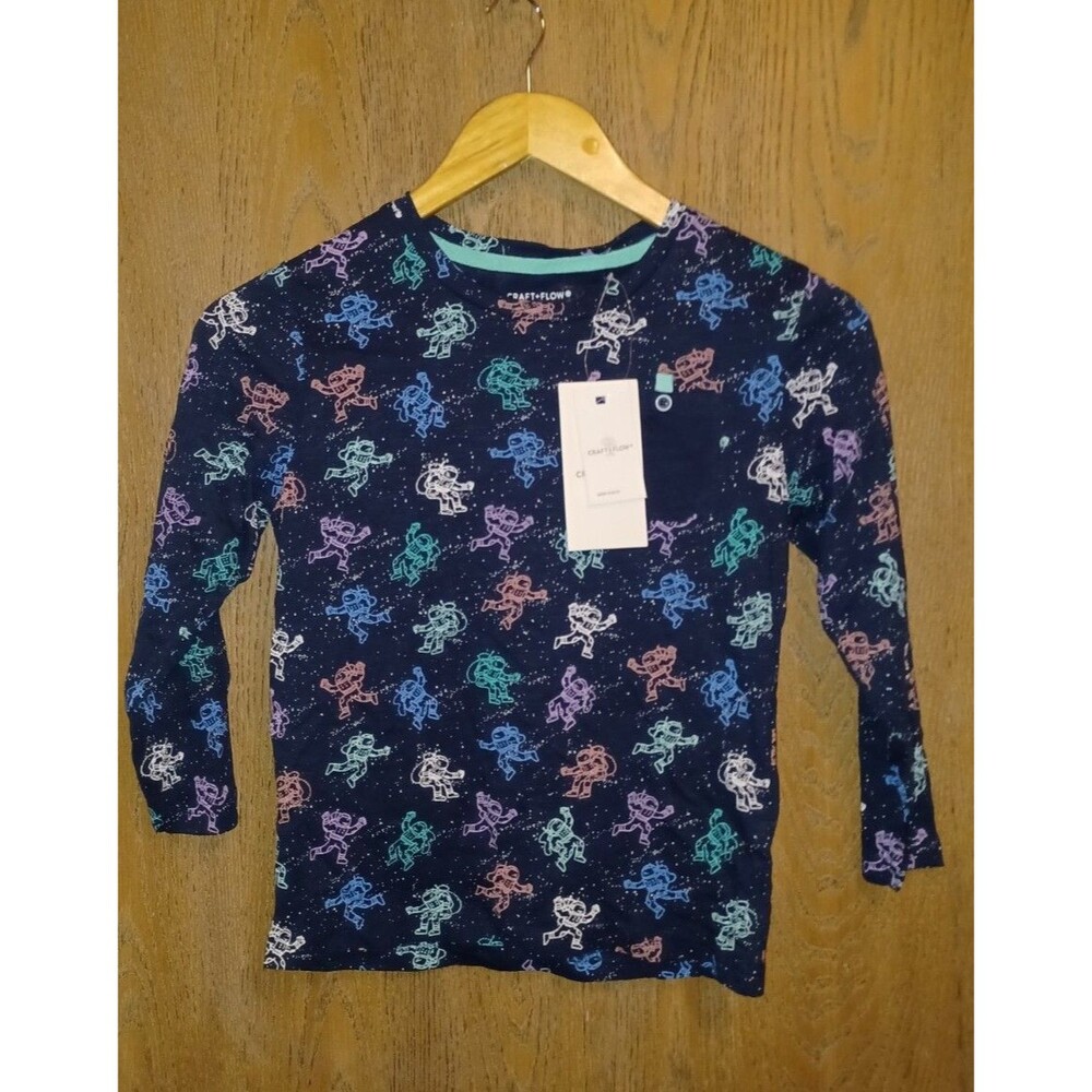 Craft + Flow Little Boy Size Large-6 Blue Astronaut Long Sleeve Shirt